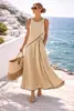 Vestido de Verão Feminino Europeu e Americano 2026, Vestido Estilo Resort Mediterrâneo, Vestido Feminino de Linha A Color Block