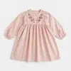 Vestido de manga larga para niña con bordado de rosas estilo francés, colección de otoño 2026, vestido dulce para niños con encaje, vestido de algodón