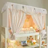 Cama litera de dormitorio estilo encaje para estudiante, cremallera universal, floral fresco, anti-mosquitos, cama individual retráctil, oscurecimiento