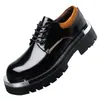 Sapatos de Trabalho de Couro Masculinos Plus Size Transfronteiriços com Solado Grosso Aumentadores de Altura Bico Grande Outono/Inverno 2025 Novo Masculino Brilhante Redondo 651015