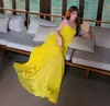 Vestido de Chifón Amarillo Plisado sin Tirantes Vacaciones en la Isla de la Dopamina Verano Sexy Puro Deseo Hombros Descubiertos Largo para Mujer