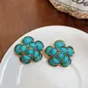 Brincos de Tarraxa Flor Oval em Resina Agulha de Prata Temperamento Francês Estilo Corte Retrô Brincos Joias de Orelha de Luxo Leve Toque de Alta Qualidade para Mulheres