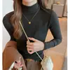 Camiseta Básica de Canalé de Cuello Medio Alto para Mujer Otoño e Invierno, Ropa Interior de Nicho de Gama Alta, Top Elegante de Corte Ajustado