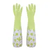 [Terciopelo Plus] guantes para lavar platos y limpieza del hogar, PVC, rayados, color flor pequeña, boca elástica, limpieza