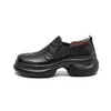 2026 Estilo Nuevo Punta Redonda Retro Británico Patchwork Corte Profundo Slip-On Versátil Suela Gruesa Aumentador de Altura Zapatos de Cuero para Mujer