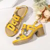 Sandalias de Tacón Alto con Huecos y Punta Abierta Estilo Nuevo de Comercio Exterior 2026 para Mujer, Talla Grande, Tacón Grueso, Hebilla, Sandalias Ligeras de Playa