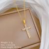 [Acero de Titanio Completo] Lujo Ligero Zircón Cruz Horno Oro Real Collar Femenino Popular en Instagram Cadena para Clavícula Accesorios