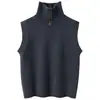 Nuevo chaleco de punto de cachemira para otoño e invierno, chaleco sin mangas de color liso de moda con cuello alto, chaleco de color liso cálido en capas para mujer