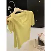 Top de punto de manga corta liso con cuello solapa, diseño simple calado, moderno, adelgazante, para un look juvenil