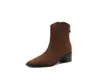 Botines finos de ante para mujer, botines cortos de estilo francés, botas de mujer, otoño e invierno 2026, botines de tacón alto gruesos color marrón Maillard