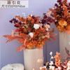 Arte floral de boda de color caramelo, simulación de flores, arreglo floral para boda, fila de flores en punta, esquina de flores, fondo de flores de camino, conjunto de flores decorativas