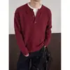 Nuevo Suéter de Punto Patchwork Bloque de Color para Hombre Otoño/Invierno 2026, Falso Dos Piezas, Cuello en V, Botones, Oversize, con Acabado de Alta Gama y Corte Holgado