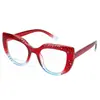Gafas Anti Luz Azul Ojo de Gato Marco Grande de Alta Gama Decorativas Incrustadas de Diamantes Selección de Influencer Gafas Planas 131 H2378