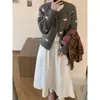 Suéter jacquard com padrão de coração estilo coreano para mulheres, jaqueta cardigã de outono com zíper duplo e gola redonda, modelagem solta