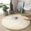 Tapete Redondo de Lã de Seda Cor Sólida Almofada para Cadeira de Cesto Suspenso na Sala de Estar Tapete de Yoga para Quarto Tapete de Chão de Pelúcia Resistente à Sujeira Fácil de Limpar
