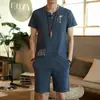 Conjunto de Shorts de Manga Corta para Hombre Lobo del Norte de China Verano, Conjunto de Dos Piezas Camiseta Casual Tendencia Elegante Estilo Chino
