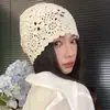 2026 Nuevo Sombrero de Punto Hueco Retro Japonés para Mujer Primavera/Verano Delgado Versátil Artístico Azul Holgado Sombrero Pulóver