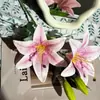Flor de Lírio Artificial 3D de Cabeça Dupla Broto Pintura a Óleo Lírio 3 Cabeças de Flor com Película de Broto Azul Roxo Verde Menta Cruz de Casamento