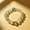 Cuerda de Mano para la Escritura del Sutra del Corazón Blanco Vidrio Azul Combinación de Colores Contrastantes Nuevo Estilo Chino Simple Nacional Pulsera para Hombres y Mujeres