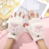 Luvas de Pata de Urso Imitação de Pelo de Vison Pata de Gato Meio Dedo com Tampa Rebatível Luvas Quentes de Inverno para Escrever Animal Fofo de Pelúcia