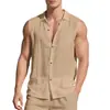 Camisa con Capucha sin Mangas para Hombre de Marca Independiente Transfronteriza, Textura de Algodón y Lino, Cárdigan Transpirable, Chaleco Chaqueta Casual Estilo Europeo y Americano