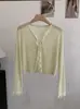 Cardigan Omalai com Renda Fina e Amarração, Saia com Suspensório e Xale, Cardigan de Tricô Curto Liso Slim Fit 6802
