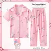 Pijamas de Comercio Exterior para Niñas Verano y Otoño 2025 Nuevos Delgados de Manga Corta y Pantalón Largo para Niñas, Ropa de Casa al por Mayor para Niños Mayores