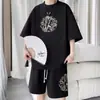 Nuevo Estilo Chino Talla Grande Traje de Seda de Hielo para Hombre Verano Holgado Casual Shorts Deportivos Camiseta de Manga Corta Conjunto de Dos Piezas