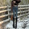 Calça Jeans Skinny de Cintura Alta com Forro de Lã Feminina Outono e Inverno 2024 Novo Stretch Slim Slim Fit Pés Pequenos com Botas Calças Lápis