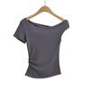 Oblíquo Gola Spice Meninas Sexy Ombro Curto- manga comprida t- camisa das mulheres moda verão slim- fit puro desejo estilo design top s20808