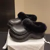 Chinelos Peludos de Solado Grosso para Mulheres no Inverno, Uso Externo, Forrados com Fleece, Quentes, Que Aumentam a Altura, Antiderrapantes, Impermeáveis, Chinelos de Algodão com Biqueira para Mulheres