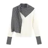 Moderna blusa de punto negra de dos piezas falsas, nueva prenda exterior para mujer con rayas únicas, hermoso suéter 2026