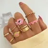 Joyería coreana gota de aceite color melocotón corazón sonrisa anillo transfronterizo Moda multicapa en forma de corazón conjunto de anillos para dedo articulado