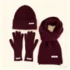 Conjunto de Tres Piezas de Gorro, Bufanda y Guantes de Lana para Mujer en Invierno, Año Nuevo y Navidad, Gorro de Punto de Color Sólido, Protección para los Oídos y Bufanda Cálida