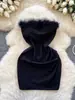 Vestido Tubo de Patchwork de Piel para Mujer 2026 Otoño Estilo Americano Sexy Ceñido a la Cintura Adelgazante Elegante sin Mangas Corto
