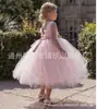 Vestido Infantil Daminha de Honra Transfronteiriço Menininha Flor Borboleta Festa de Aniversário Vestido de Princesa Apresentadora Piano Amazon Rosa