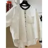 Nova moda outono estilo coreano super estilosa camisa de manga comprida listrada gola redonda color block com um toque chique e único de alta qualidade