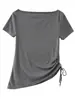 Camiseta de Verano 2026 para Mujer, Nueva, Ajustada, de Hombros Descubiertos, Elegante, de Manga Corta, Moderna, Versátil, Color Sólido