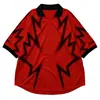Camiseta de Fútbol Polo Manga Corta Bloque de Color Retro Cuello en V, Camisa Deportiva de Fútbol Holgada Oversize Vintage Estilo Americano