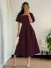 Comercio Exterior Europeo y Americano Ropa de Mujer Primavera/Verano 2026 Vestido de Noche Francés con Cuello Cuadrado y Mangas Abullonadas, Elegante Vestido de Corte A con Falda Amplia