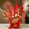 Bolsa de la Suerte Accesorios Dios de la Riqueza Fruta del Dinero Bayas Rojas Hojas de Ginkgo Eucalipto Arreglo Floral DIY Adornos de Año Nuevo Decoraciones