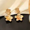Pendientes de Flores Frescas Transfronterizos Europeos y Americanos Ins Corea del Sur para Mujer Pendientes Largos Exagerados Bohemianos de Doble Capa