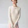 Suéter de cachemira para mujer, cuello redondo, sin botones, color liso, tejido de canalé vertical, corte ajustado, que estiliza la figura, prenda interior de punto, suéter de punto amigable con la piel