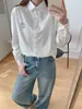 Colección Otoño 2026: Camisa de algodón para mujer, estilo caricatura japonesa bordada, corte holgado, manga larga, al por mayor