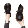Mocasines para mujer 2026 otoño nuevos versátiles zapatos planos de suela blanda con cordones, antideslizantes, zapatos pequeños de cuero estilo británico para mujer