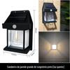 Luminária de parede solar externa com sensor de presença, três modos de iluminação, lâmpada de tungstênio, pequena, para jardim, casa, pátio, à prova de chuva e com luz noturna.