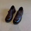 Mocasines Estilo Británico de Piel de Vaca Lavada, Zapatos Pequeños Versátiles con Hebilla de Cinturón de Suela Gruesa para Mujer, Mocasines de Tacón Grueso para Mujer