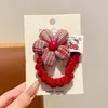 Elástico de Cabelo Vermelho com Flor para Meninas, Alta Elasticidade, Não Danifica o Cabelo, Corda para Coque, Acessório de Cabelo de Ano Novo para Meninas