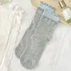 Calcetines de Bloques de Color para Mujer, Calcetines Finos de Doble Capa con Volantes de Media Pantorrilla para Primavera y Verano, Calcetines Holgados de Malla Transpirable Estilo Japonés, Sin Costuras