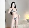 Lencería Sexy Europea y Americana Color de Contraste Raya Cuello Espalda Grande Descubierta Cadena Corte Bajo Abertura Traje de Baño Bikini de Playa